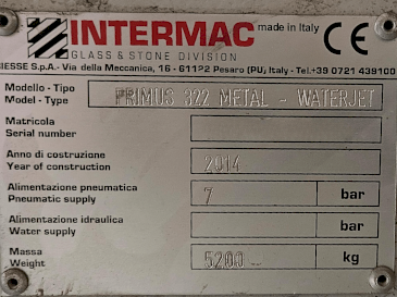 Typový štítek  na Intermac primus 322 (2014)  stroje