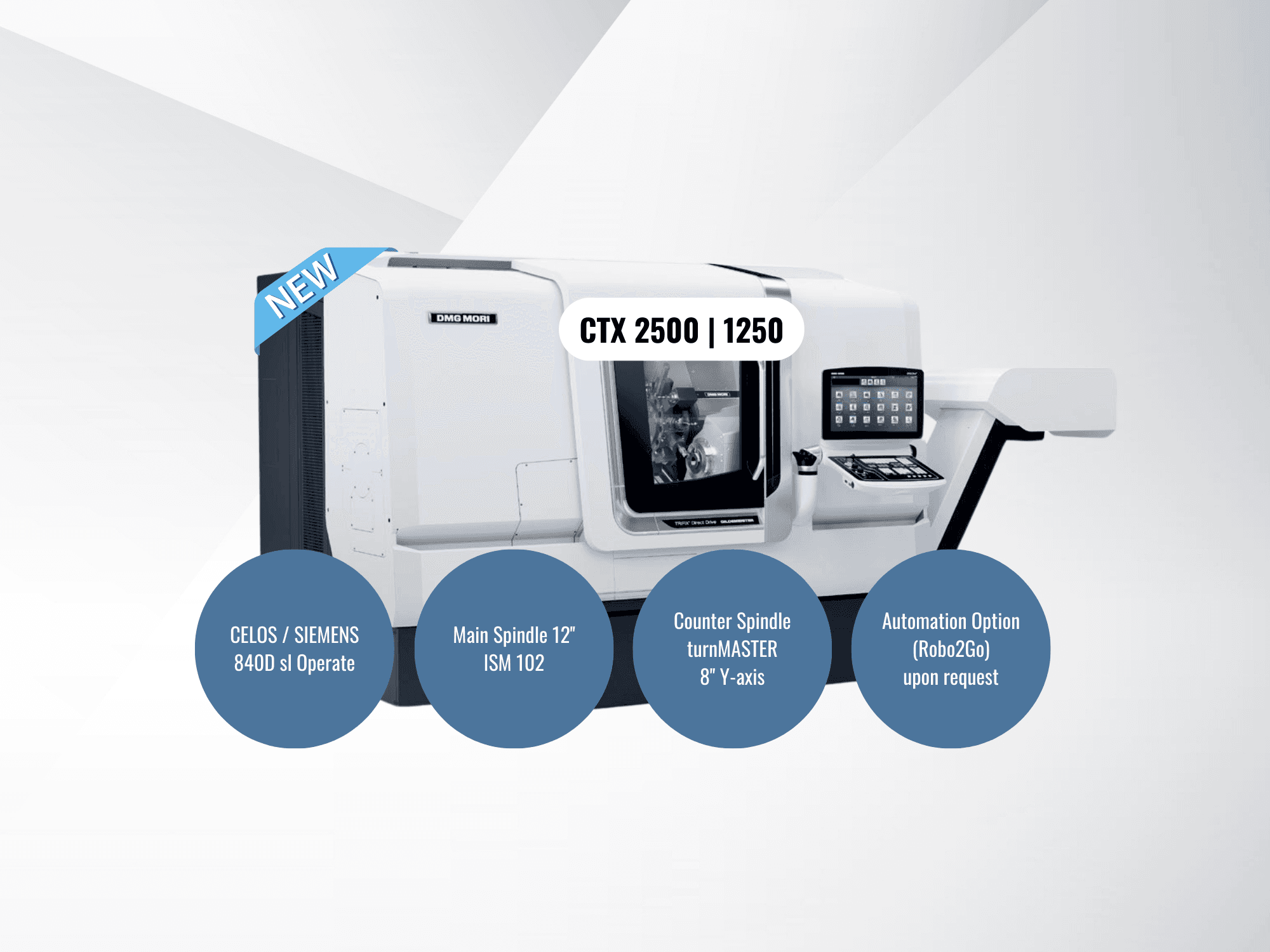 Čelní pohled na DMG MORI CTX 2500/1250 stroj